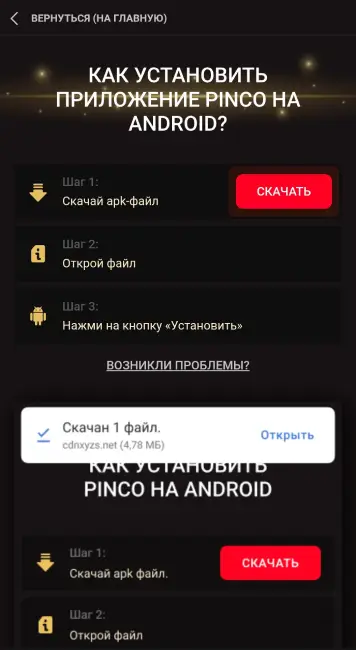 Мобильное приложение онлайн-казино PINCO