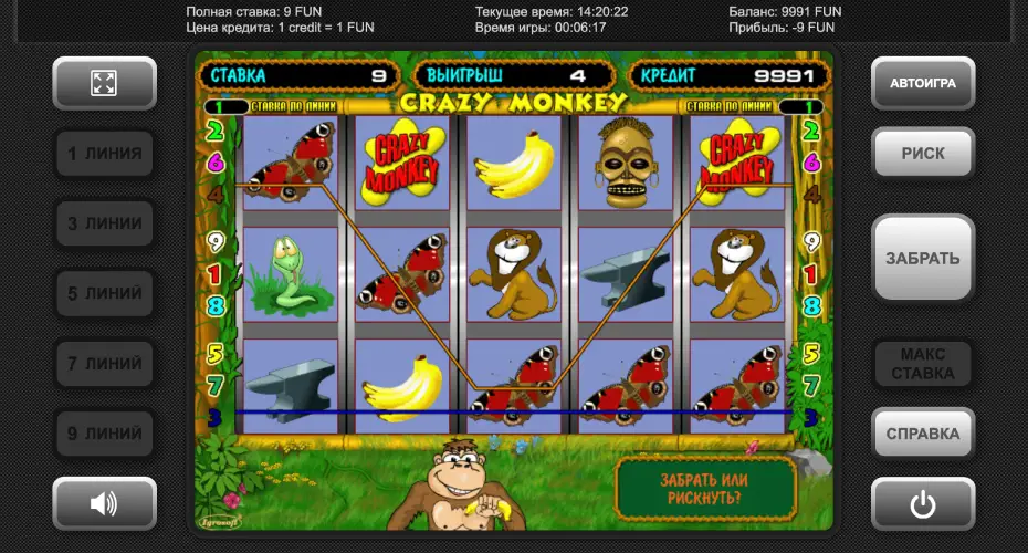 Играть в слот Crazy Monkey на деньги в казино PINCO